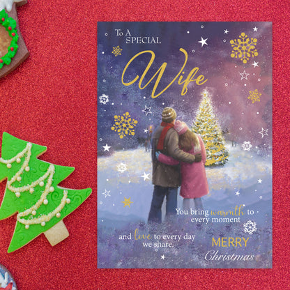 Special Wife Christmas Card – Romantic Winter Scene – 22 x 15.5 cm – Eco-Friendly Xmas Card for Wife from Husband – Inside Greeting – Made in the UK