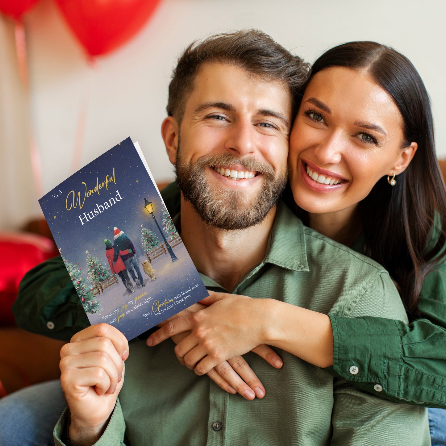 Husband Christmas Card from Wife – Gold Foil Romantic Festive Winter Scene - Large 22 x 15.5 cm - Husband Xmas Card with Inside Greeting - Made in the UK