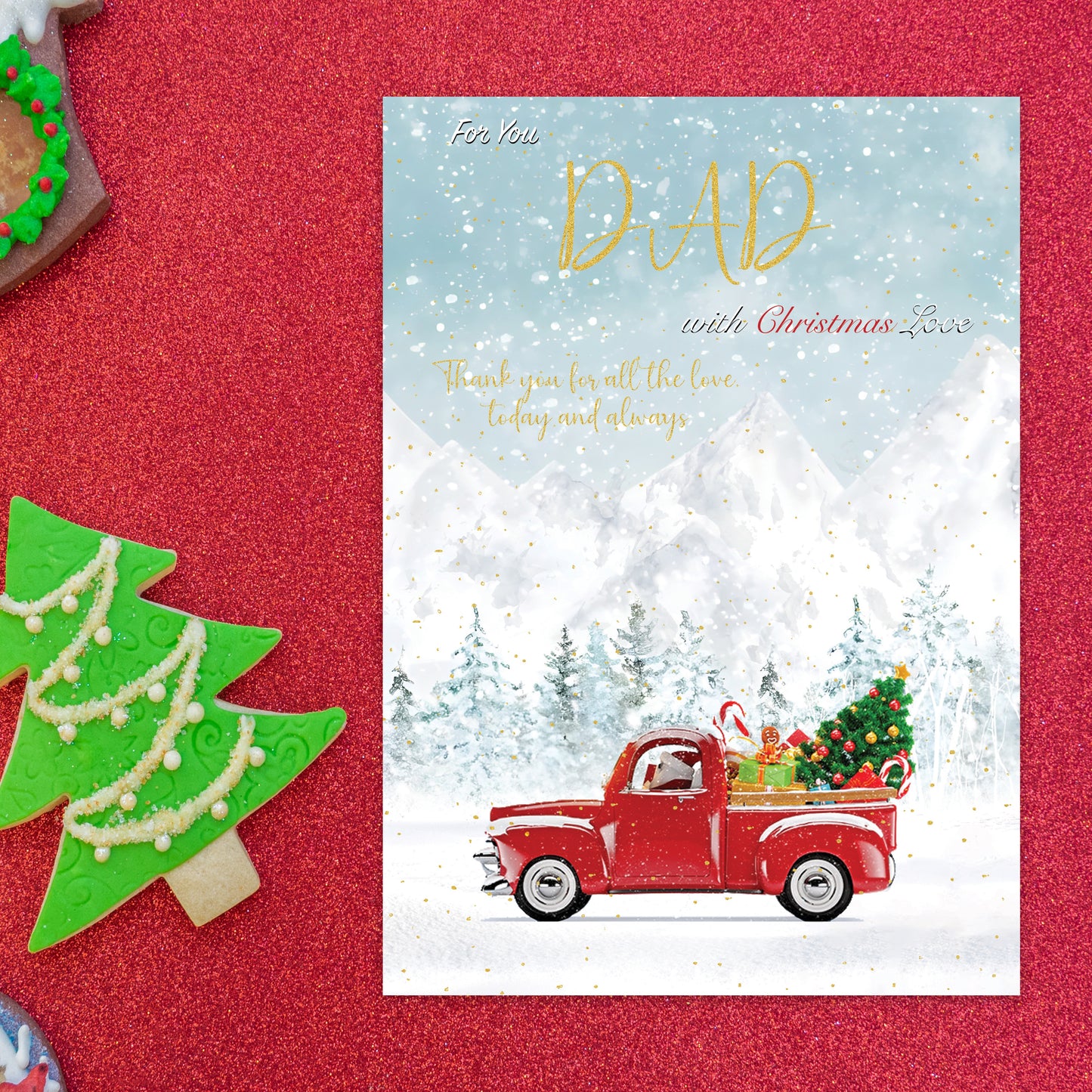 Dad Christmas Card – Gold Foil Dad Xmas Card – Large 22 x 15.5 cm – Inside Greeting – Made in the UK