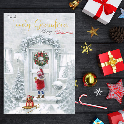 Lovely Grandma Christmas Card – Eco-Friendly Christmas Card for Grandma – 22 x 15.5 cm – Festive Winter Scene Design – Inside Message – Made in the UK