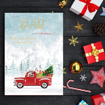Dad Christmas Card – Gold Foil Dad Xmas Card – Large 22 x 15.5 cm – Inside Greeting – Made in the UK