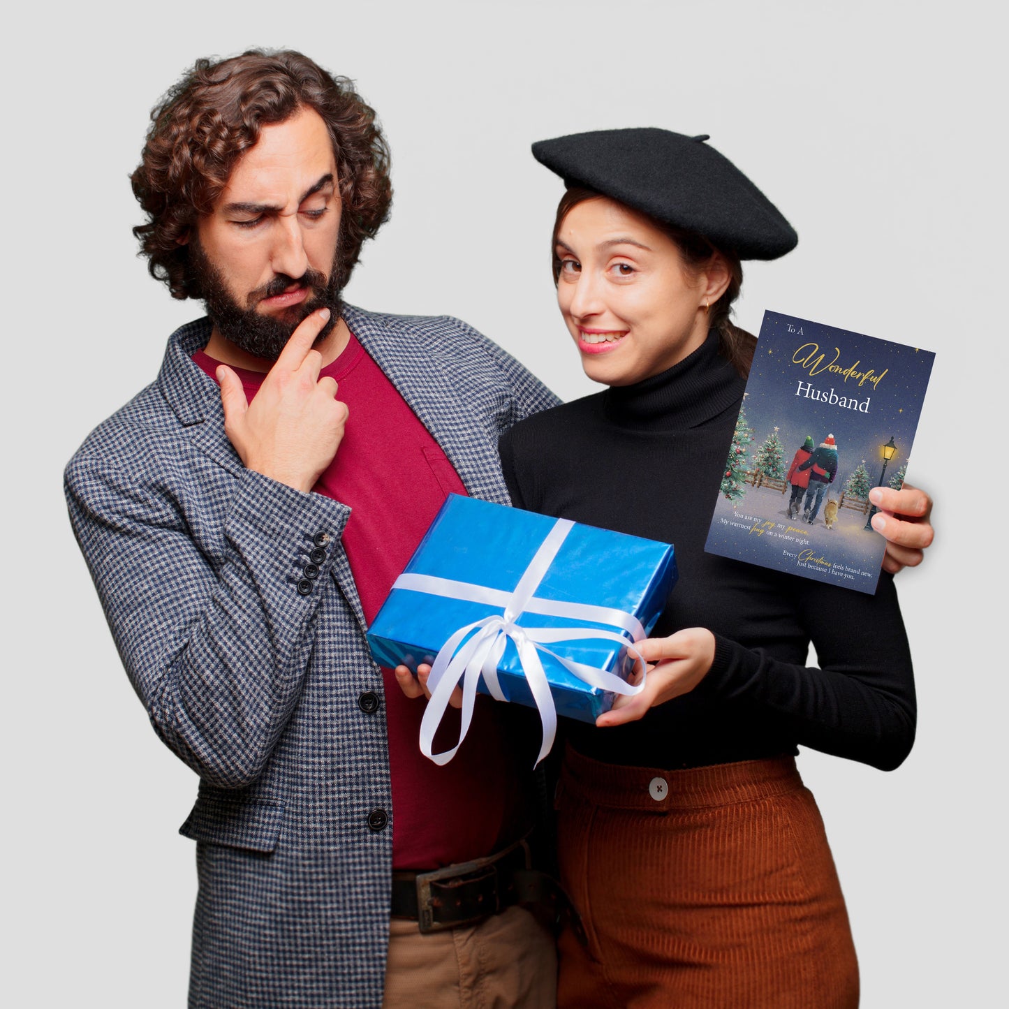 Husband Christmas Card from Wife – Gold Foil Romantic Festive Winter Scene - Large 22 x 15.5 cm - Husband Xmas Card with Inside Greeting - Made in the UK