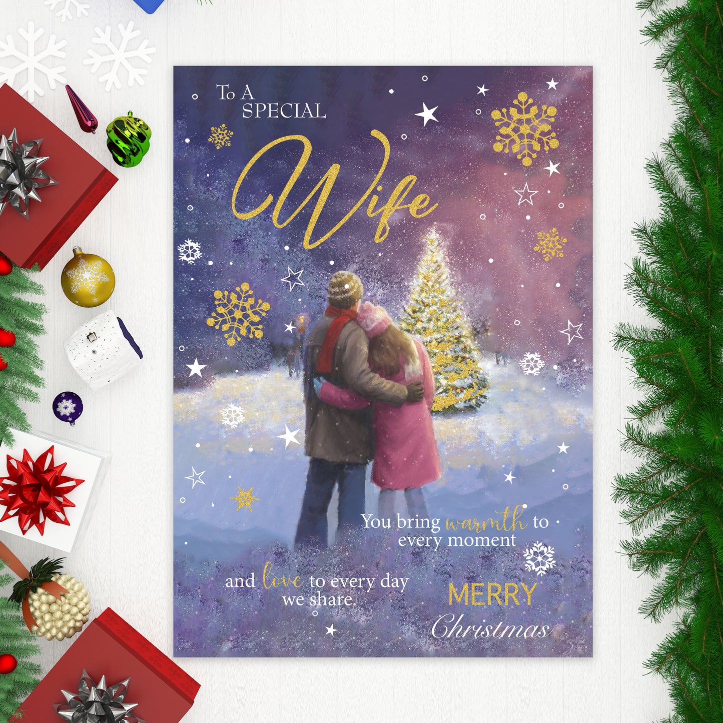 Special Wife Christmas Card – Romantic Winter Scene – 22 x 15.5 cm – Eco-Friendly Xmas Card for Wife from Husband – Inside Greeting – Made in the UK