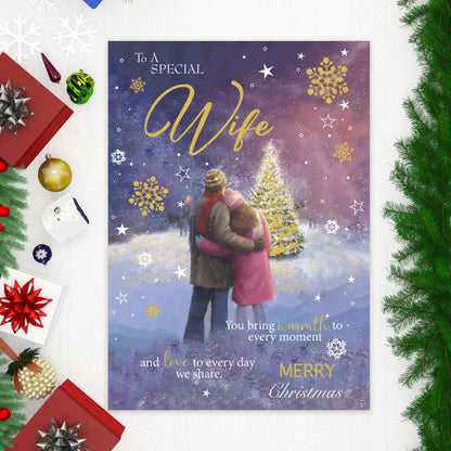 Special Wife Christmas Card – Romantic Winter Scene – 22 x 15.5 cm – Eco-Friendly Xmas Card for Wife from Husband – Inside Greeting – Made in the UK