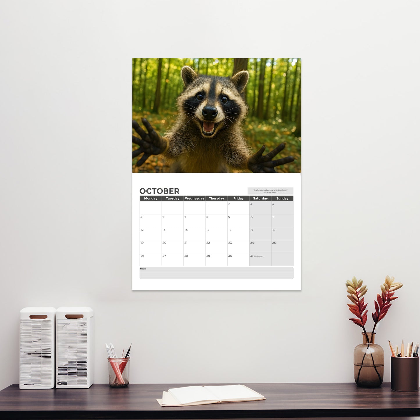 Wall Calendar 2026 UK - A3 Size Animal Selfies 2026 Calendar, Month-to-View (Jan 2026 - Dec 2026) - Eco-Friendly, A3 When Open, Made in the UK.