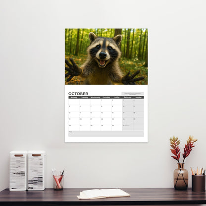 Wall Calendar 2026 UK - A3 Size Animal Selfies 2026 Calendar, Month-to-View (Jan 2026 - Dec 2026) - Eco-Friendly, A3 When Open, Made in the UK.