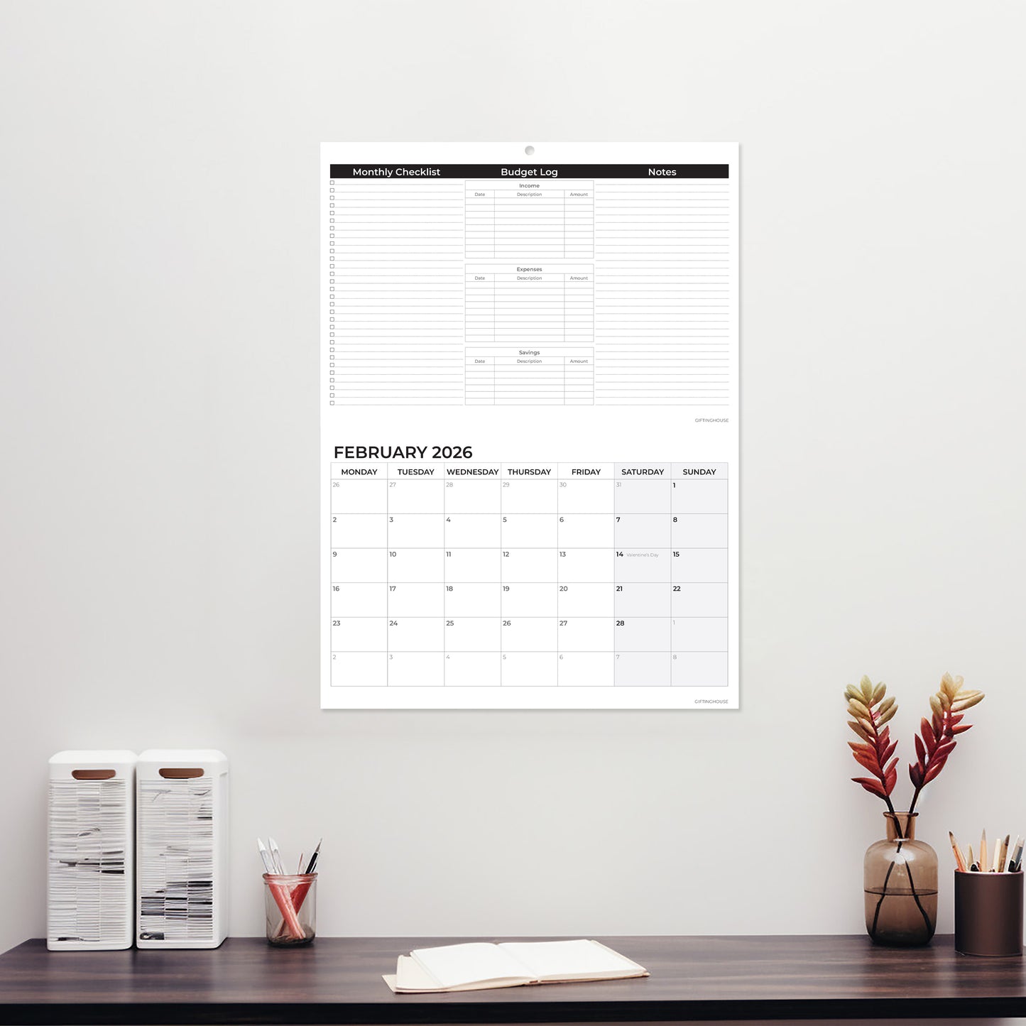 2026 Calendar – Wall Calendar UK – A3 When Open – January to December 2026 Month-to-View Planner with Monthly Checklist, Budget Log & Notes – Made in the UK