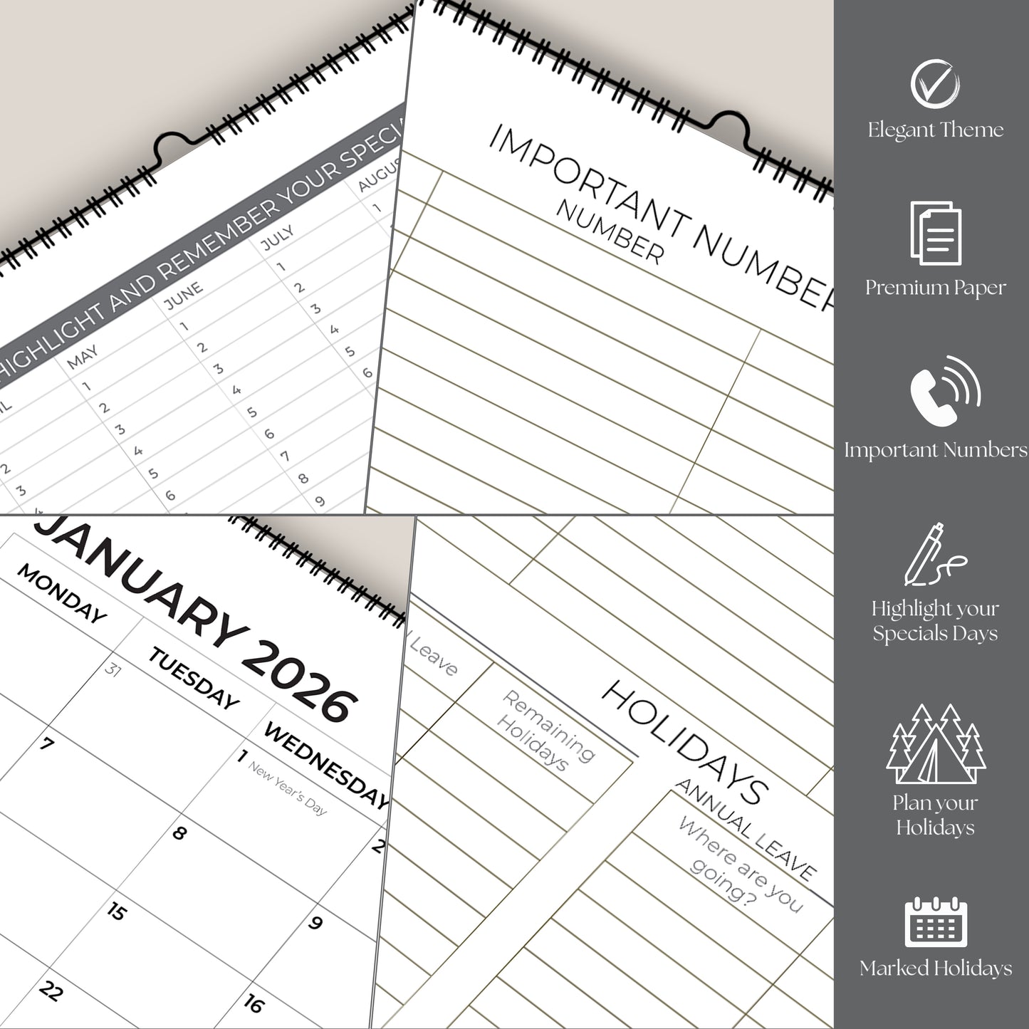 Wall Calendar 2026 - A4 2026 Calendar UK Month-to-View (Jan - Dec) - Twin-Wire Binding, Hanging Hook - For Family planner, Office, Student - Made in the UK