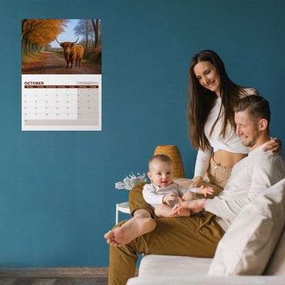 2026 Calendar, Highland Cow Wall Calendar UK, A3 Month-to-View (Jan 2026 – Dec 2026), Eco-Friendly, A3 Size When Open, Made in the UK