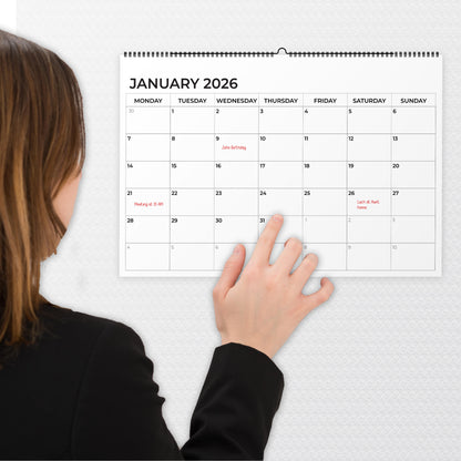 Wall Calendar 2026 - A4 2026 Calendar UK Month-to-View (Jan - Dec) - Twin-Wire Binding, Hanging Hook - For Family planner, Office, Student - Made in the UK
