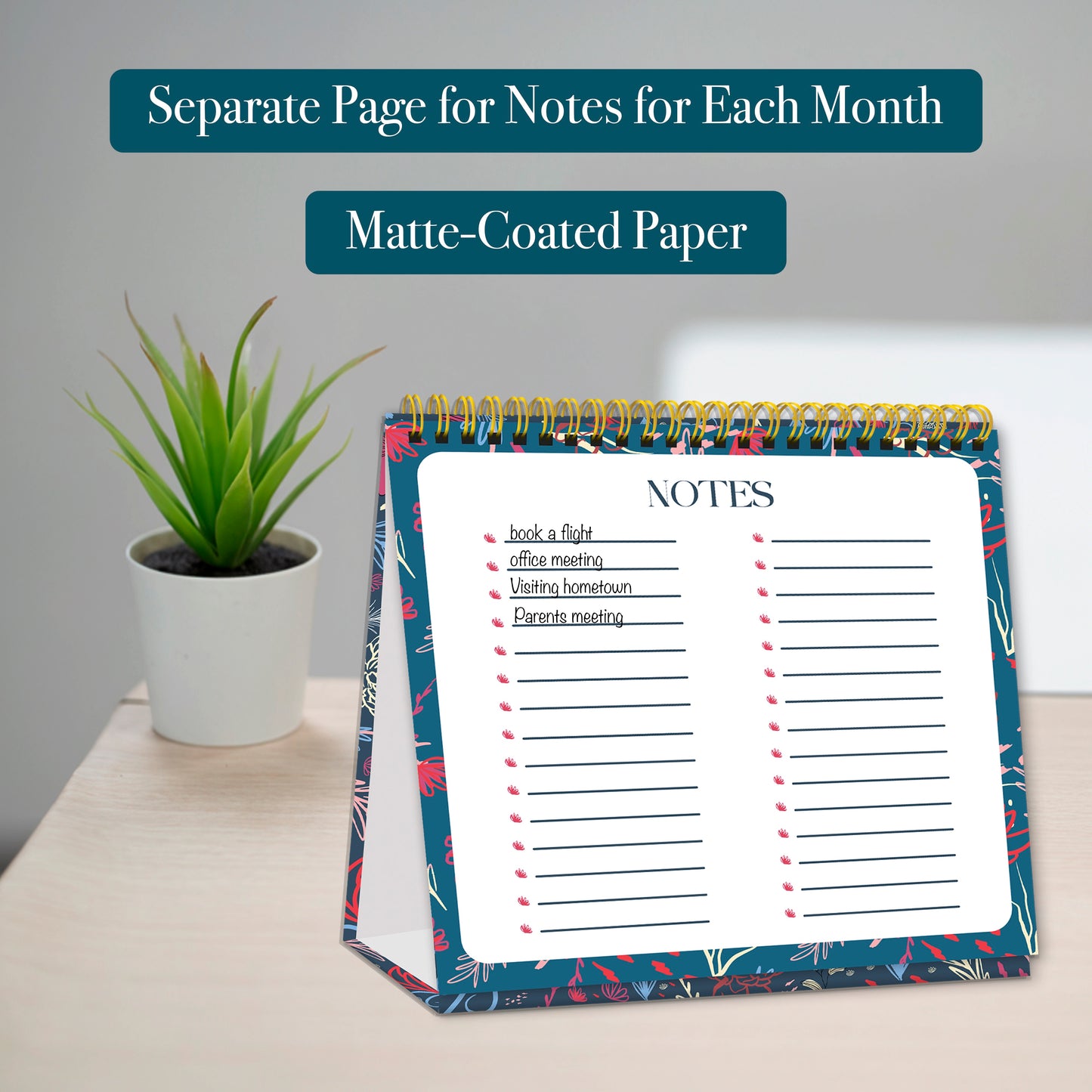 Luxury Desk Calendar 2026 - Desk Calendar UK from Jan to Dec 2026, Month to view desk top flip over calendar with 12 Notes Pages - Made in the UK