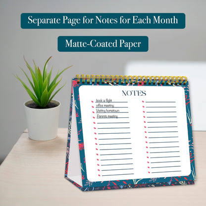 Luxury Desk Calendar 2026 - Desk Calendar UK from Jan to Dec 2026, Month to view desk top flip over calendar with 12 Notes Pages - Made in the UK