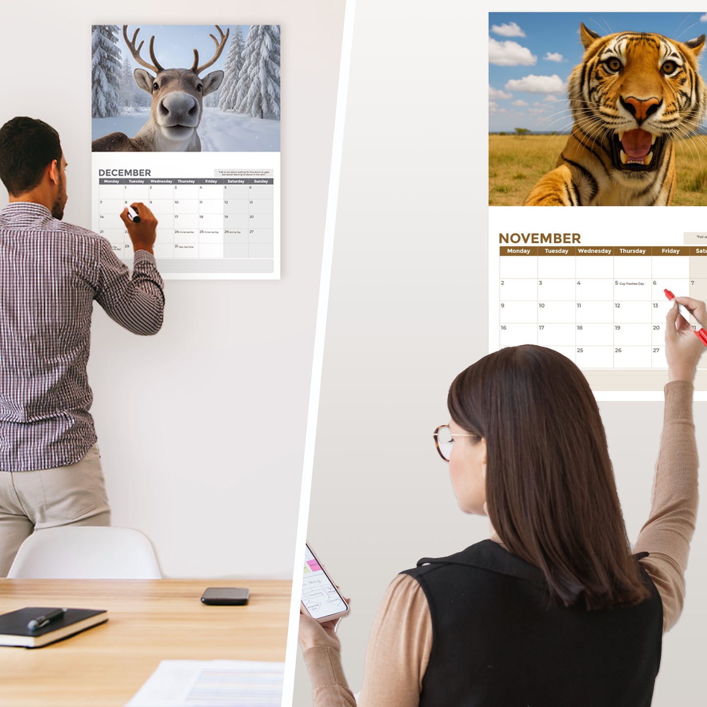 Wall Calendar 2026 UK - A3 Size Animal Selfies 2026 Calendar, Month-to-View (Jan 2026 - Dec 2026) - Eco-Friendly, A3 When Open, Made in the UK.