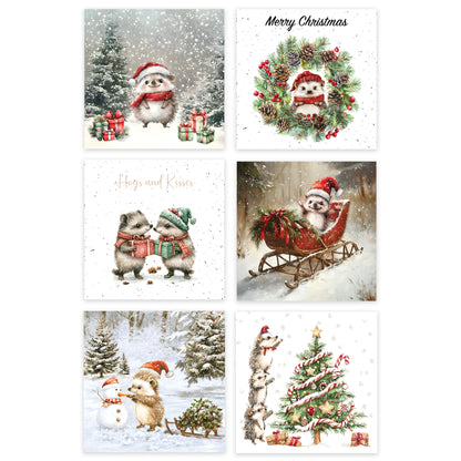 Cute Hedgehog Christmas Cards Designs Multipack of 24  Greeting card for Family Kids & Friends - Made in the UK