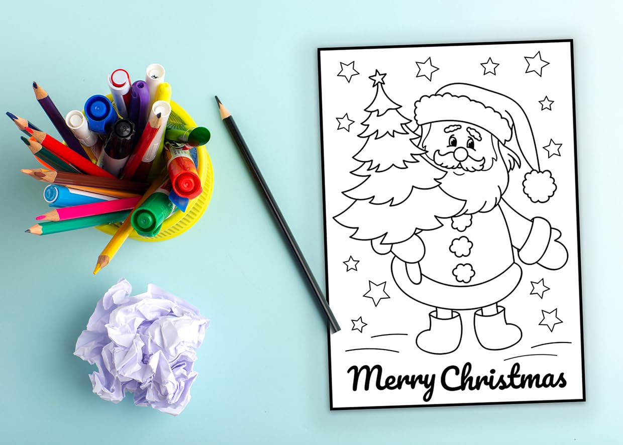 Giftinghouse Colouring Christmas Cards Pack of 12/24/48 | Multipack Xmas cards for Family, Friends, Granddaughter and Childrens | Eco-friendly seasonal greeting card for sale. (Colouring santa, 24 cards)