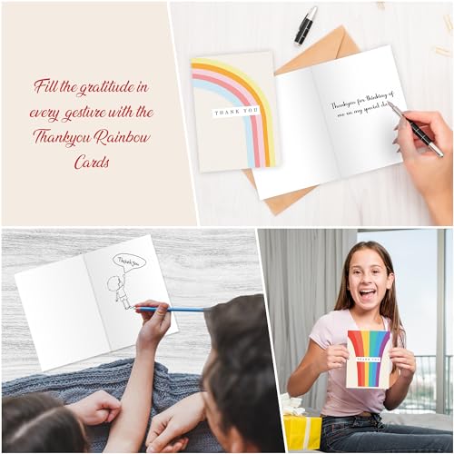 Giftinghouse 12/24/48 Thank You Cards Multipack with Envelopes - Rainbow Greeting cards for Teachers, kids, notes, and Christmas gifts - Fully recyclable and Eco-friendly cards.