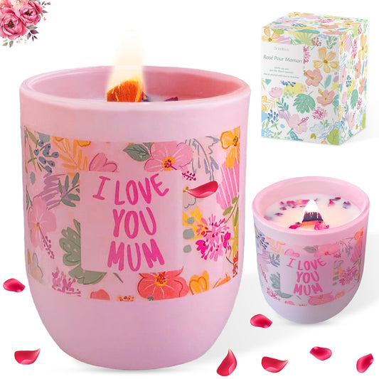 Mothers Day Gifts for Mum from Son or Daughter – Rose Soy Scented Candle with Loving Message I Love You Mum – Thoughtful Birthday, Christmas, Mother’s Day Gift – Unique Present for Mum Birthday Gift