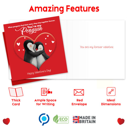 Happy Valentines Day Card – You're My Penguin – Eco-Friendly 15x15 cm – Valentines Card for him, Valentines Card Wife, her, Husband, or Fiancé – Premium 350 GSM – Made in the UK