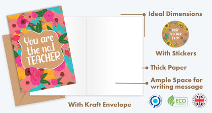 10 Thank You Teacher Cards Multipack with Envelopes and Stickers - 10 Unique Designs of Teacher Thank You Cards for Men and Women – Blank Inside Ecofriendly Teachers Christmas Card - UK.