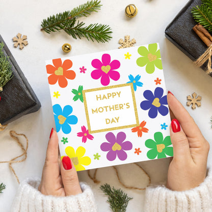 Mothers Day Card for Mum | Gold Foiling with Floral Petal Design, Embossed Sticker & Envelope | Happy Mother’s Day Card from Son or Daughter | 15x15 cm – Eco-Friendly 350 GSM - Made in the UK