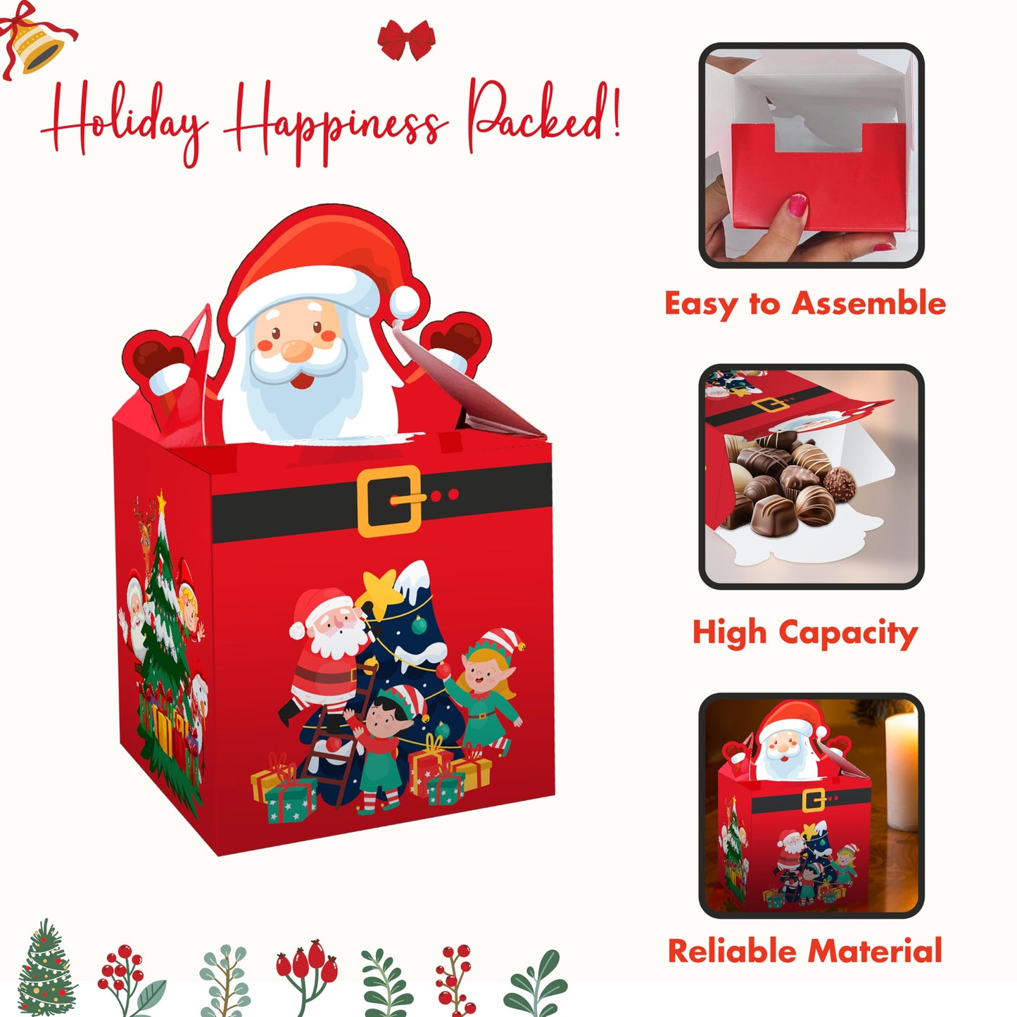 Giftinghouse Christmas sweet boxes empty for gifts -12/24/50 pcs - Christmas Treat presents - candy cupcake cookie – Large DIY Party Favor- Santa Claus boxes for decoration
