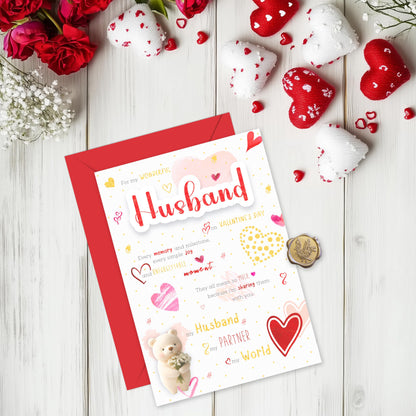 Husband Valentines Day Card with Luxury Wax Seal – Elegant Gold and Red Foil Card "For My Wonderful Husband" – Large 22x15.5 cm – Valentines Card for Him - Valentines Card for Husband – 350 GSM