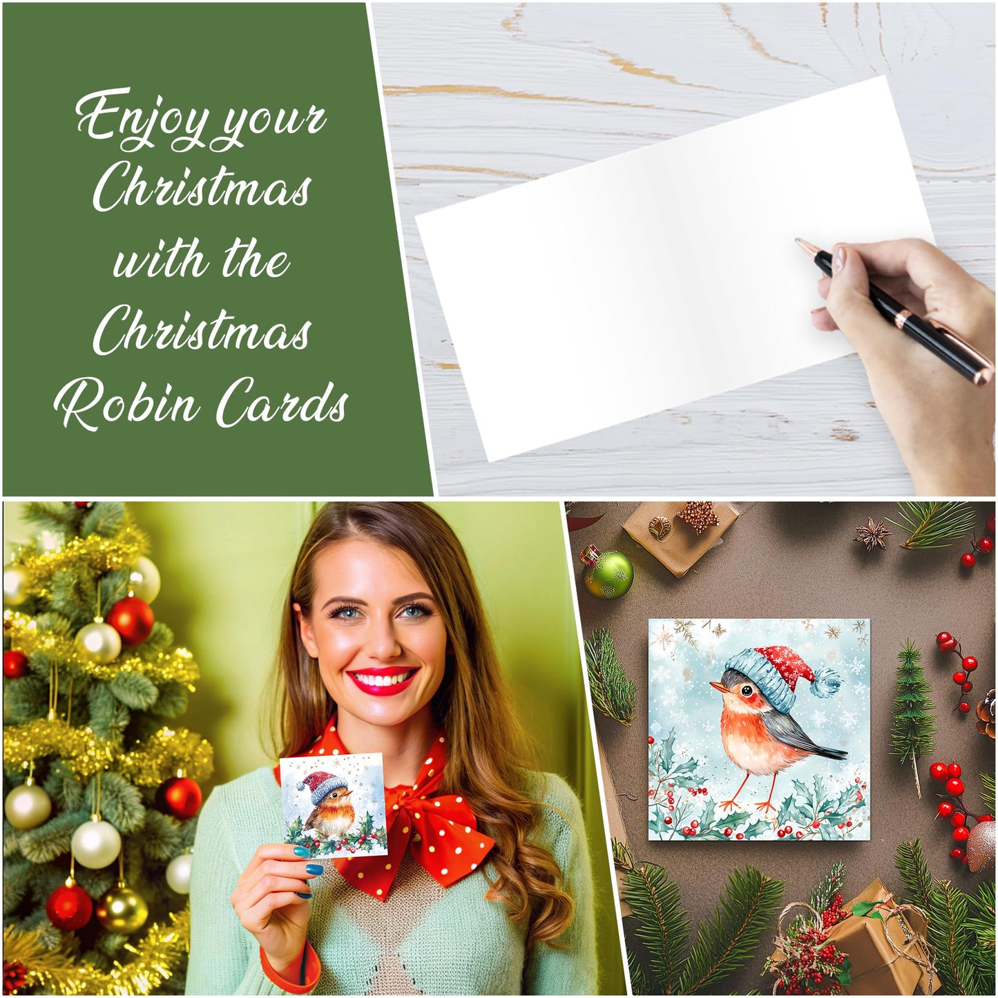 24 Christmas Cards 2024 Multipack with Envelopes - Christmas Cards Pack - Xmas Cards - Featuring Robin Christmas Cards Pack of 6 Robin Designs (125x125 mm)