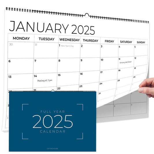 Wall Calendar 2025 - A4 2025 Calendar UK Month-to-View (Jan - Dec 2025) - Twin-Wire Binding, Hanging Hook - For Family planner, Office, Student - Made in the UK