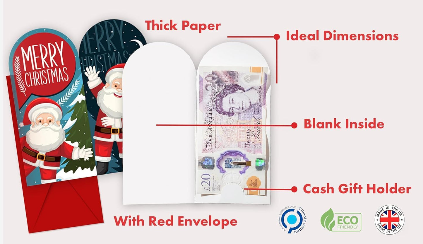 Giftinghouse Christmas Money Wallet and Envelopes for Cash Gifts 4/12/24 pcs – Xmas Greeting Cards Multipack - Eco-Friendly for Family, Friends and Kids - Cute Santa Designs.