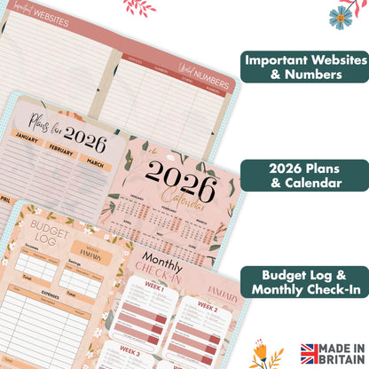 Giftinghouse 2025 Diary A5 Week to View – Glossy Front Round Corners From Jan to Dec 2025 - Diary 2025 with Matching Box - Floral Design, Pocket and Pen Loop. - 15.5 x 21.5 cm