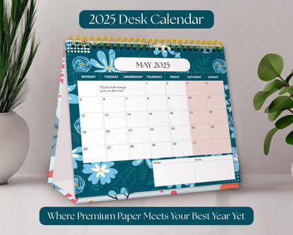 Luxury Desk Calendar 2025-2025 Desk Calendar UK from Jan to Dec. 2025, Month to view desk top flip over calendar with 12 Notes Pages.