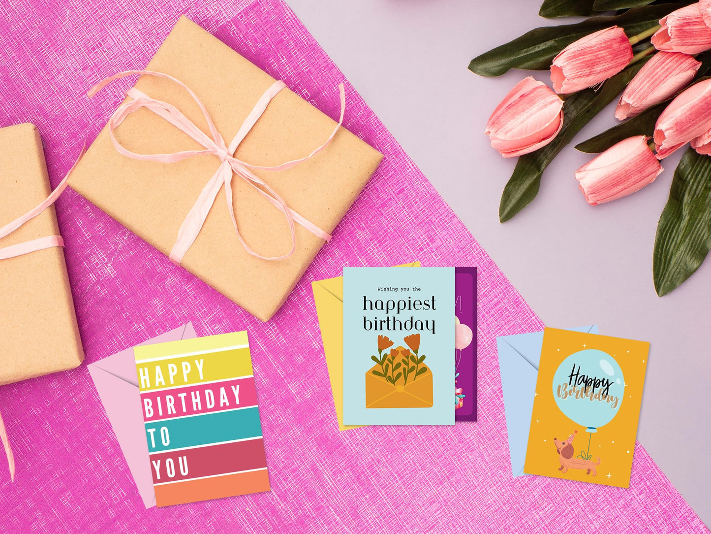 Giftinghouse Birthday Cards Multipack With Multi Coloured Envelopes, Pack of 24/48 Assorted Designs Ecofriendly Birthday cards for Women, Men & kids -Bulk Happy Birthday Notes – Made in UK.