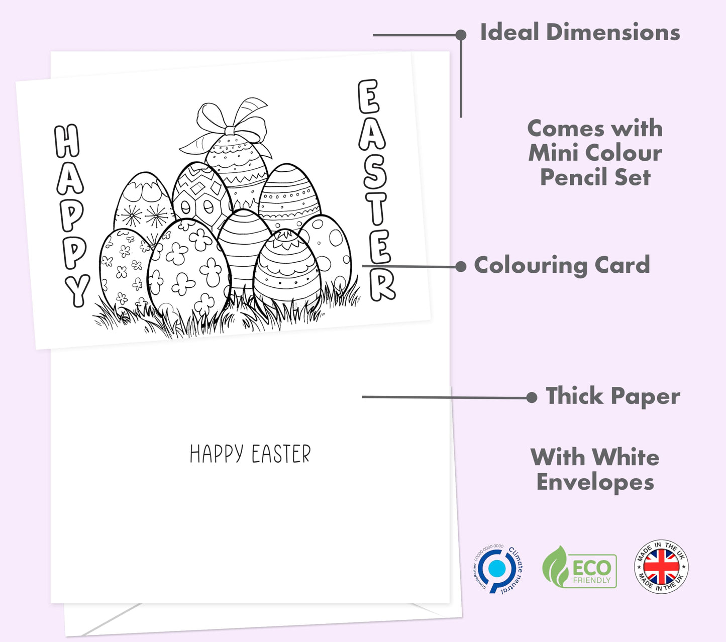 Giftinghouse Colouring Easter Cards 12/24 with Colouring Pencils and Envelopes for Kids, Easter Cards Multipack - Featuring 6 Mixed Easter Designs, Eco-friendly Greeting Cards Gift for kids (24 PACKS)