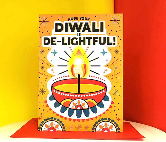 3D Light-Up Diwali Card with Envelope – Eco-Friendly Happy Diwali Card with Diya Design – Perfect for Diwali Decorations, Upto 36 hours light time – Made in UK