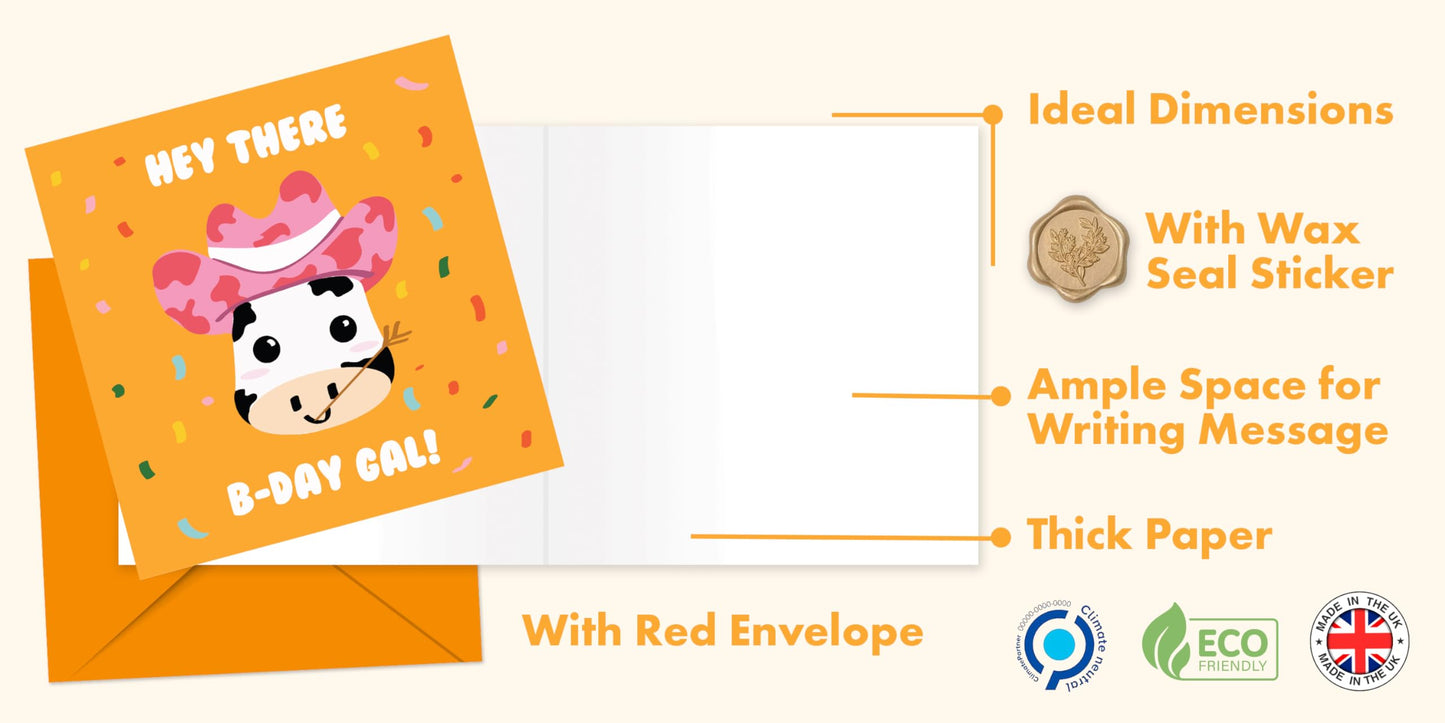 Birthday Card Girl With Elegant Wax Seal and Envelope - Blank Inside | Eco-Friendly Female Birthday Card for Women, Daughter, Sister, Friend, Her - Made in UK