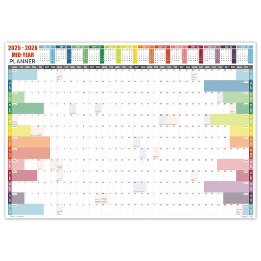 Academic Wall Planner 2025-2026 A1 Laminated – Wall Calendar from August 2025 to August 2026 – Large Size (85 x 59.4 cm) – 13 Months Mid Year Wall Planner 25/26 – Marked Holidays - Notes Space