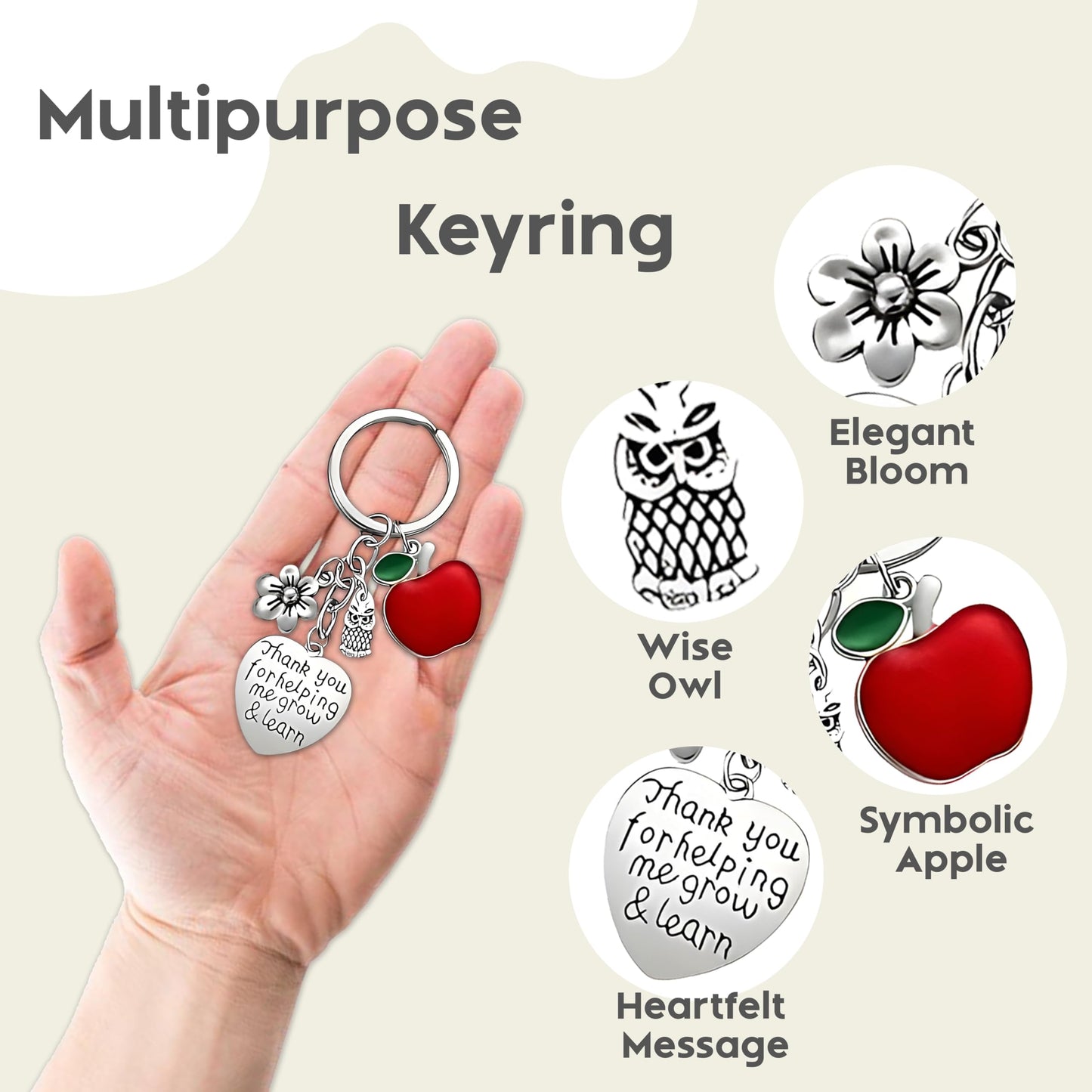 6 Pack Thank You Teacher Gifts for Women & Men – Includes 6 Appreciation Thank You Teacher Cards and Keyrings – End of Year, Leaving, Graduation or Christmas Gifts for Teachers
