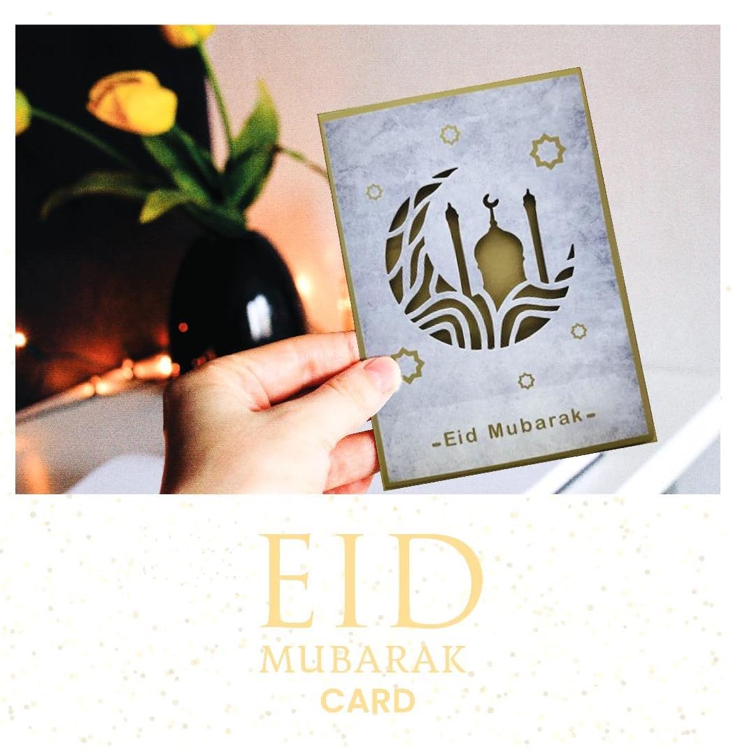 Giftinghouse Eid Cards Multipack of 6/12 with envelopes - greetings cards - Eco Friendly happy Eid card for kids and Family (Golden design, 6 cards)