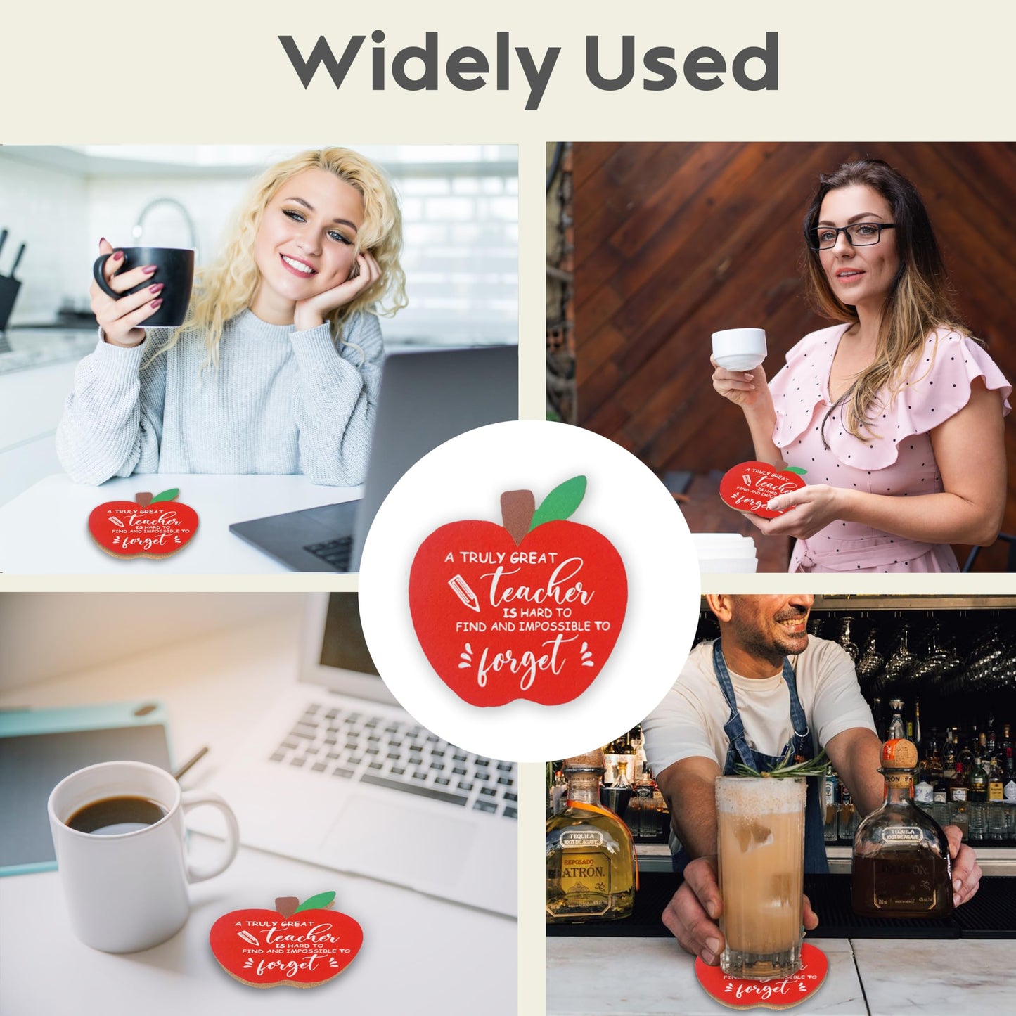 Thank You Teacher Gifts for Women & Men – Best Teacher Thank You Card with Wooden Apple Coaster and Embossed Sticker – End of Year, Leaving or Retirement Gift for Teachers – Made in the UK