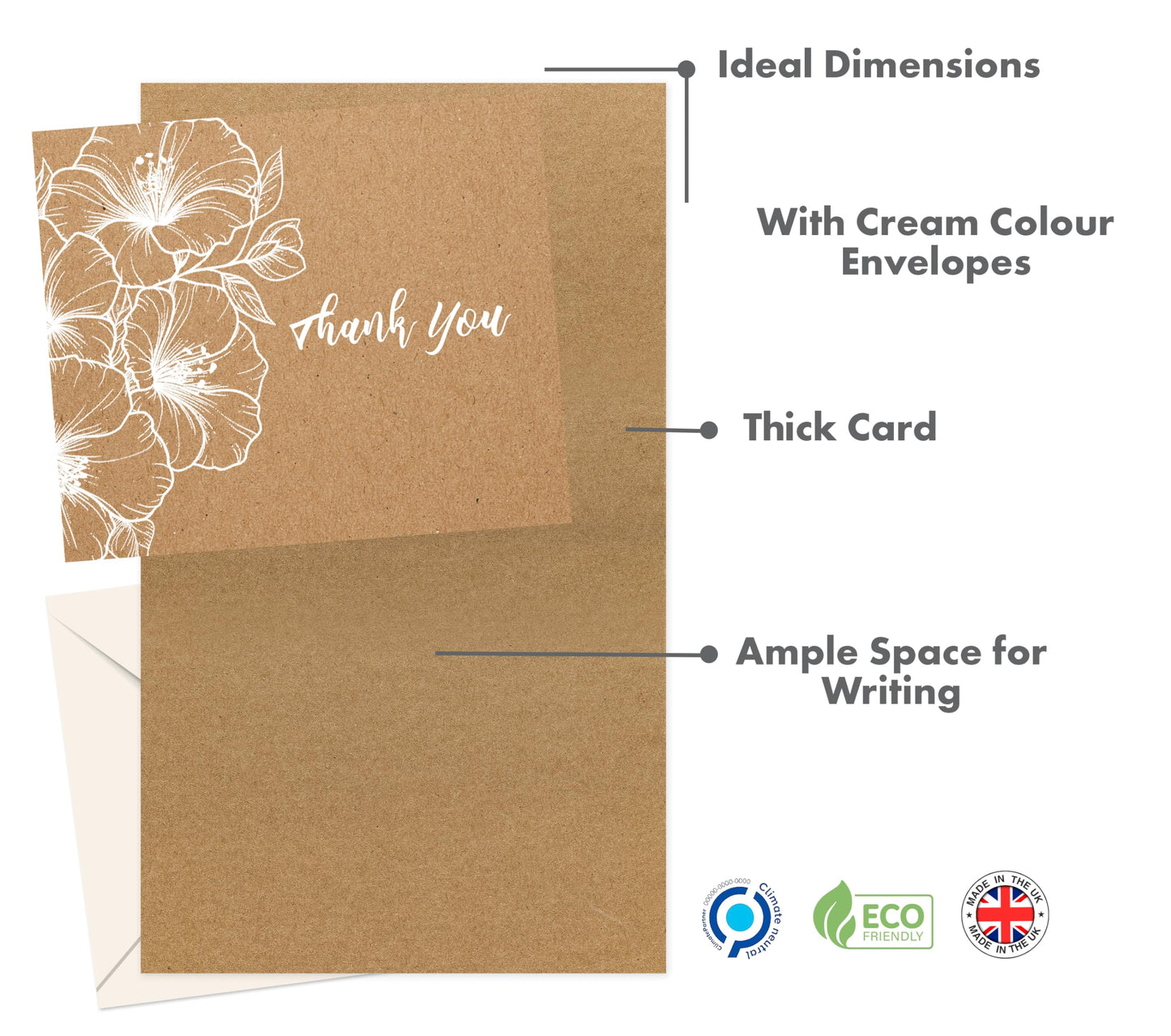 Giftinghouse Thank You Cards Multipack with Envelopes - Pack of 24/36 Kraft Thank You Greeting Cards For Wedding, Teachers, Kids, Christmas - Eco-friendly - MADE IN UK.