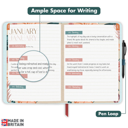 Giftinghouse 2025 Diary A5 Week to View – Glossy Front Round Corners From Jan to Dec 2025 - Diary 2025 with Matching Box - Floral Design, Pocket and Pen Loop. - 15.5 x 21.5 cm