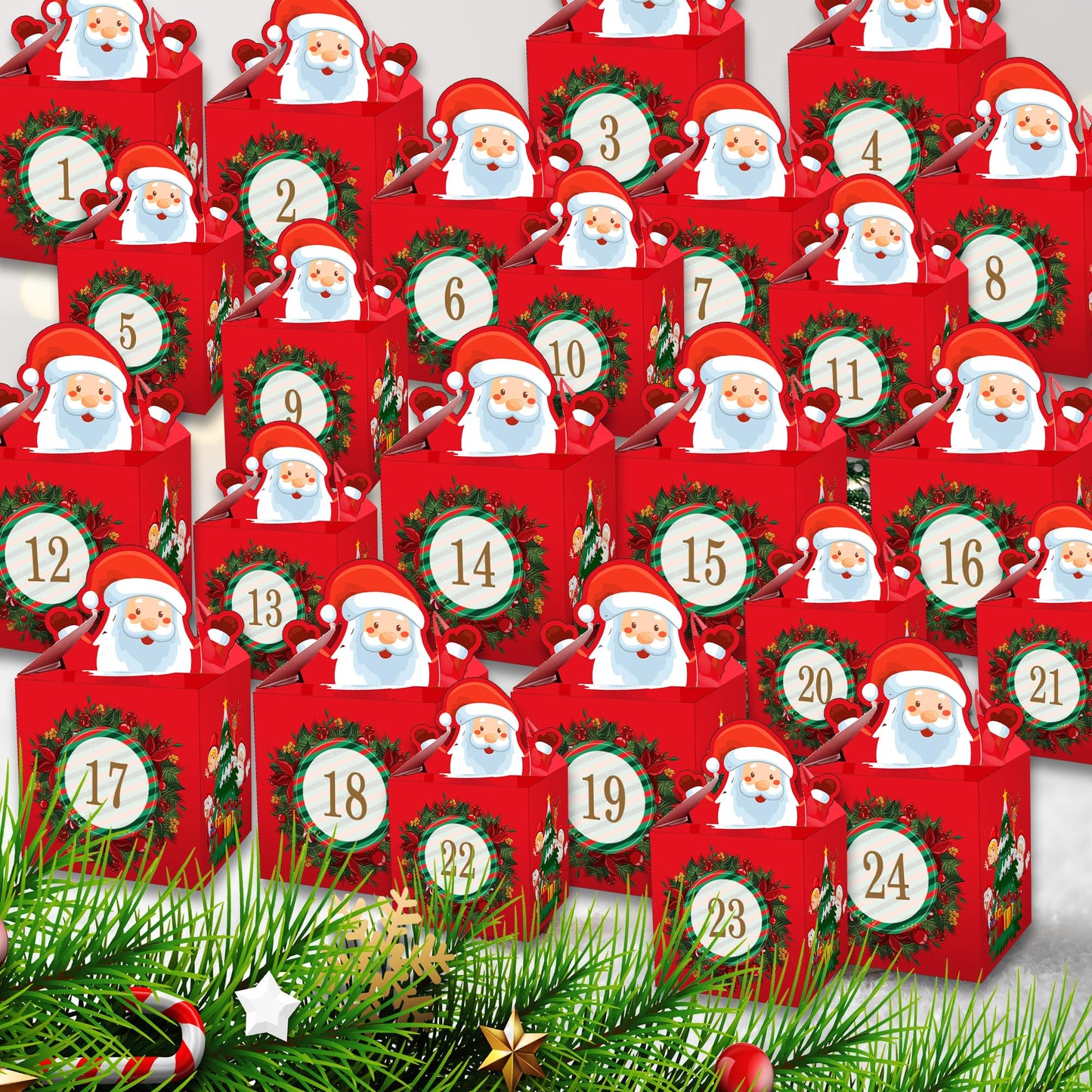 DIY Christmas Advent Calendar 2024 - Empty Advent Calendar to Fill Yourself - Fill your own advent calendar 24 Santa Boxes with Stickers and Jute - Kids Advent Calendar