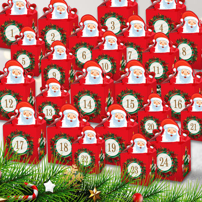 DIY Christmas Advent Calendar 2024 - Empty Advent Calendar to Fill Yourself - Fill your own advent calendar 24 Santa Boxes with Stickers and Jute - Kids Advent Calendar