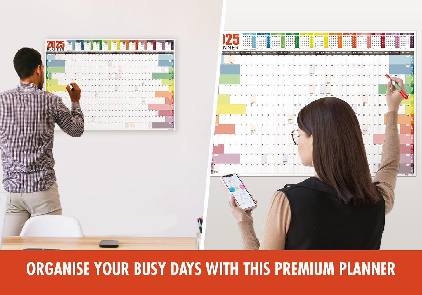 2025 Wall Planner A3 (42 x 29.7cm) - Jan To Dec Full Year Uncoated Wall Planner 2025 UK - Wall Calendar 2025 with mount stickers for home, office and school
