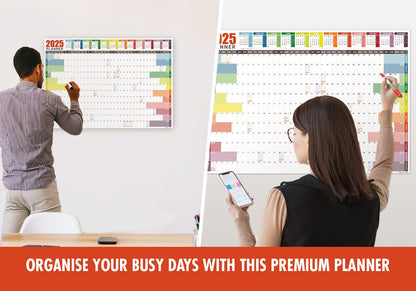 2025 Wall Planner A3 (42 x 29.7cm) - Jan To Dec Full Year Uncoated Wall Planner 2025 UK - Wall Calendar 2025 with mount stickers for home, office and school