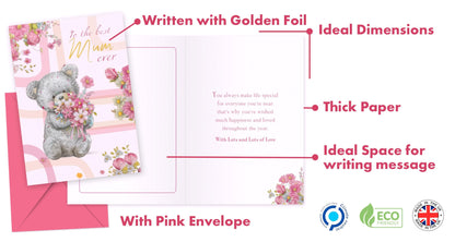 Giftinghouse A5 Foiled Mum Birthday Card with Envelope - Mothers Day Card - Luxury Mothers Day Cards for Mum from Daughter and Son - Made in UK