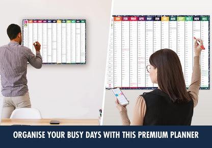 Giftinghouse 2025 Wall Planner A2 Laminated - Full Year Wall Planner 2025 UK - Wall Calendar 2025 with mount stickers for academic, office, home and school by (42 x 59.4 cm) - A2 size.