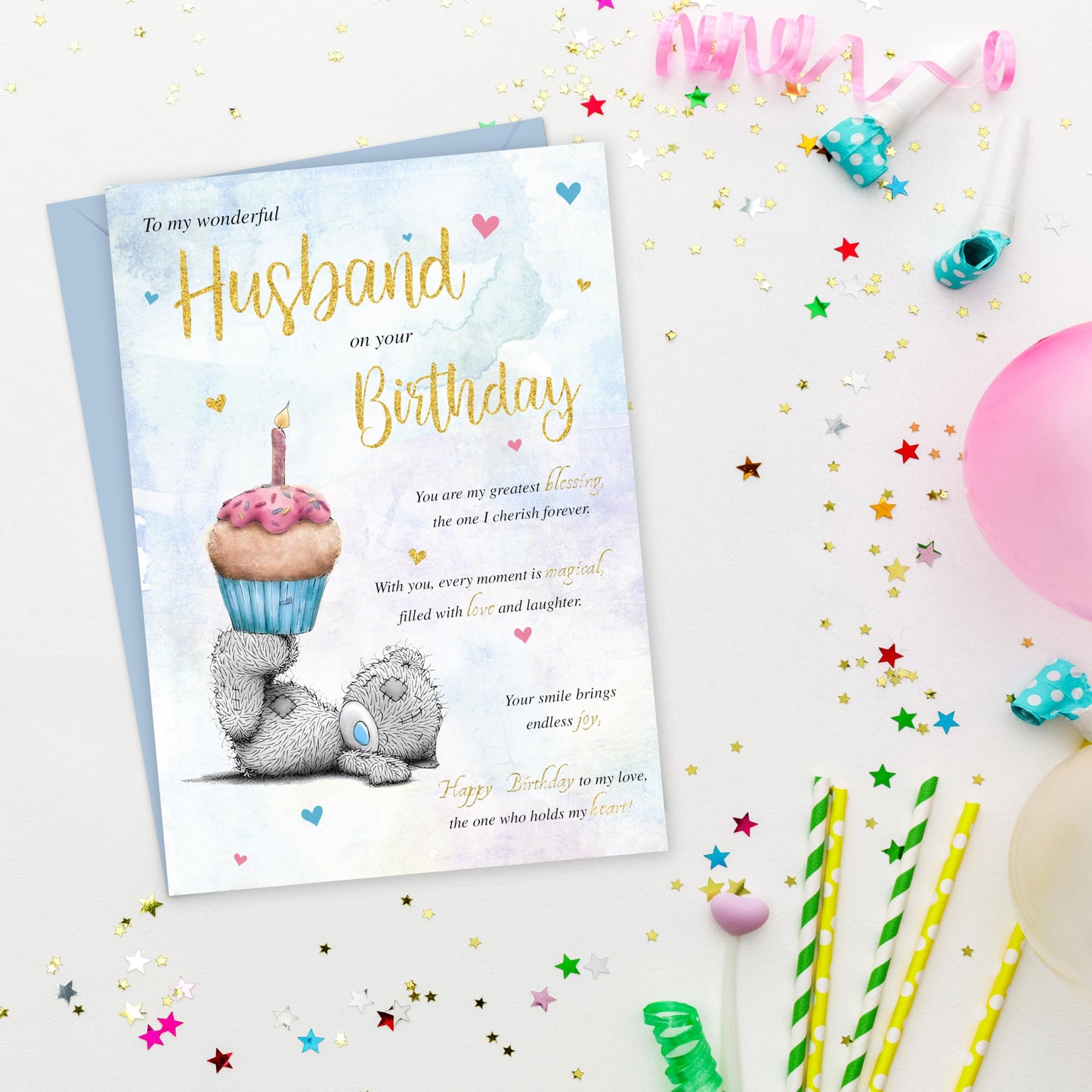 Husband Birthday Card from Wife – Cute Teddy Bear Design – Gold Foil Finish – Birthday Card for Husband – 22 x 15.5 cm – Made in the UK