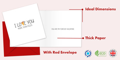 Giftinghouse Valentines Card - Happy Valentines day card for husband - I love you more than pizza card for him, boyfriend, fiancee, wife, her with red envelope - 350 GSM - MADE IN UK.