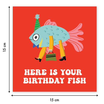 Friend Birthday Card Female with Premium Wax Seal - Here is Your Birthday Fish - Sister Birthday Card - Greeting Card for Women, Men, Son, Daughter, Wife, and Husband